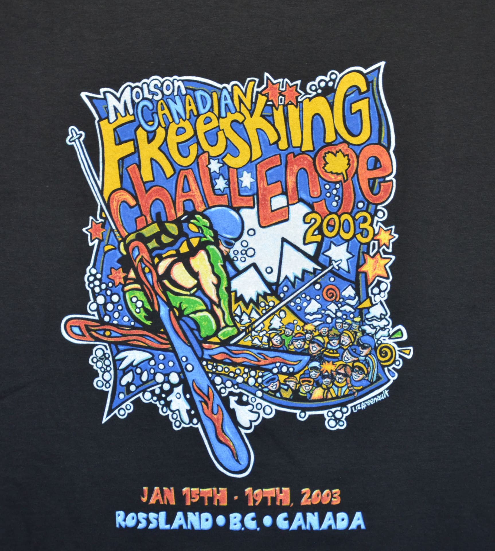 Black t-shirt featuring the text "Freeskiing Challenge" prominently displayed on the front.