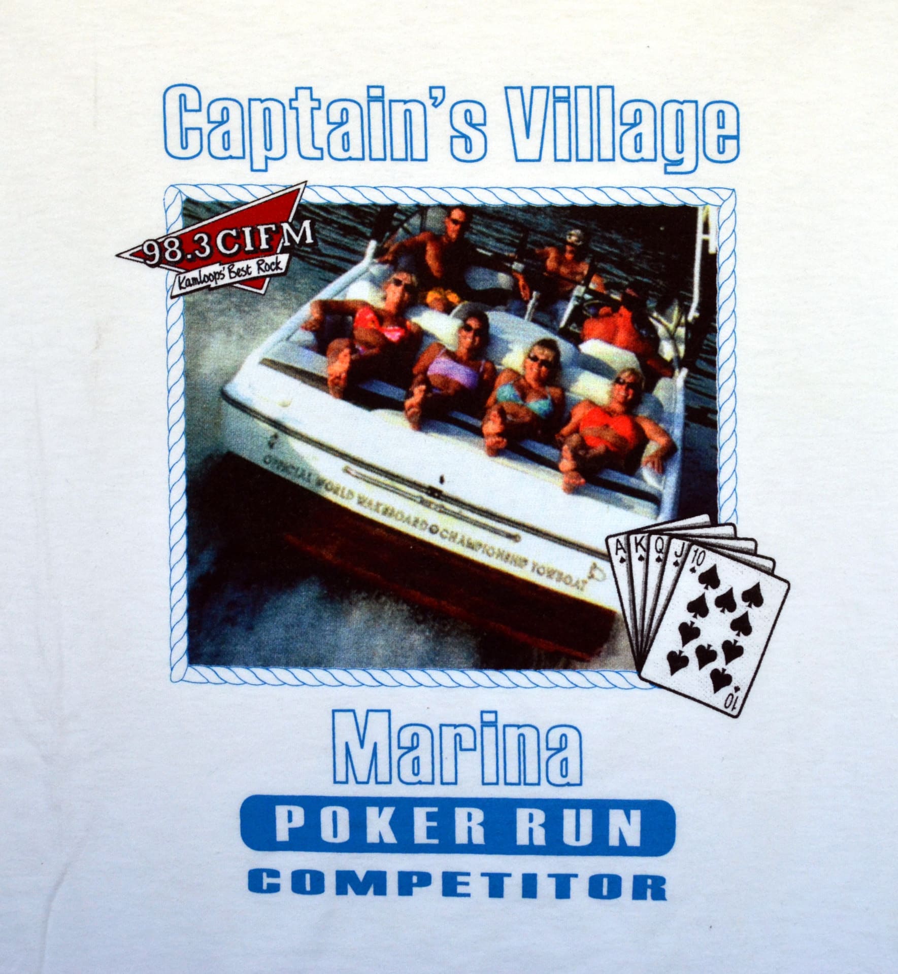 T-shirt featuring the Captain's Village Marina logo and design for a poker run event.