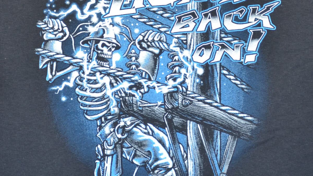 T-shirt featuring a skeleton design, labeled as Rokstad Local 258.